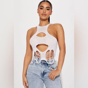 NEW White distressed knit top, M